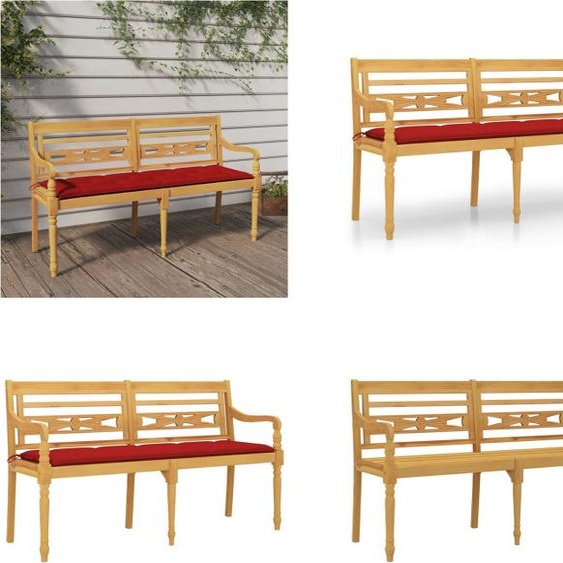 vidaXL Banc Batavia avec coussin rouge 150 cm bois massif teck - Banc - Bancs - Banc de jardin - Banc