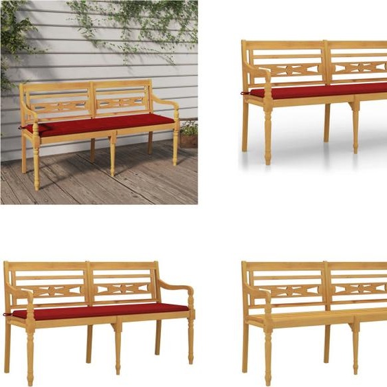 vidaXL Banc Batavia avec coussin rouge 150 cm bois massif teck - Banc - Bancs - Banc de jardin - Banc