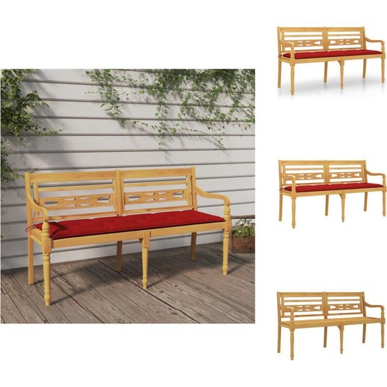 vidaXL Banc Batavia avec coussin rouge 150 cm bois massif teck - Bancs de jardin