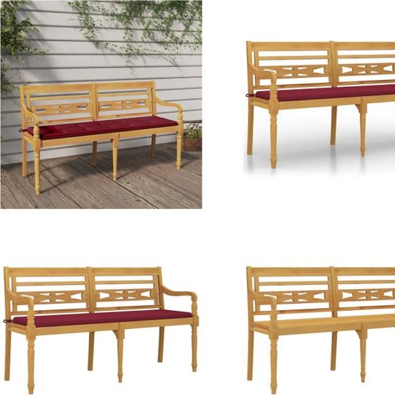 vidaXL Banc Batavia avec coussin rouge vin 150 cm bois massif teck - Banc - Bancs - Banc de jardin - Banc