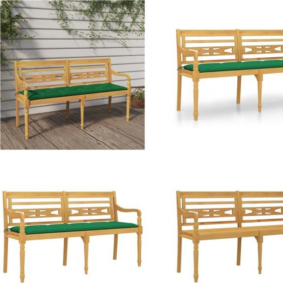 vidaXL Banc Batavia avec coussin vert 150 cm bois massif teck - Banc - Bancs - Banc de jardin - Banc