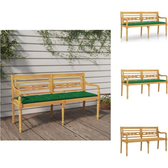vidaXL Banc Batavia avec coussin vert 150 cm bois massif teck - Bancs de jardin
