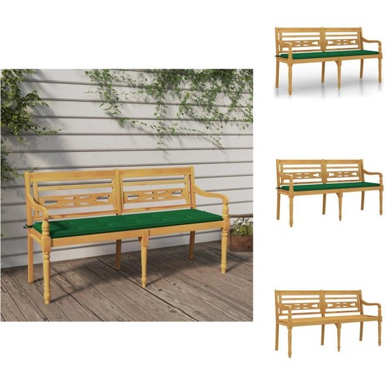 vidaXL Banc Batavia avec coussin vert 150 cm bois massif teck - Bancs de jardin