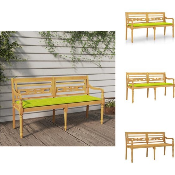 vidaXL Banc Batavia avec coussin vert clair 150 cm bois massif teck - Bancs de jardin