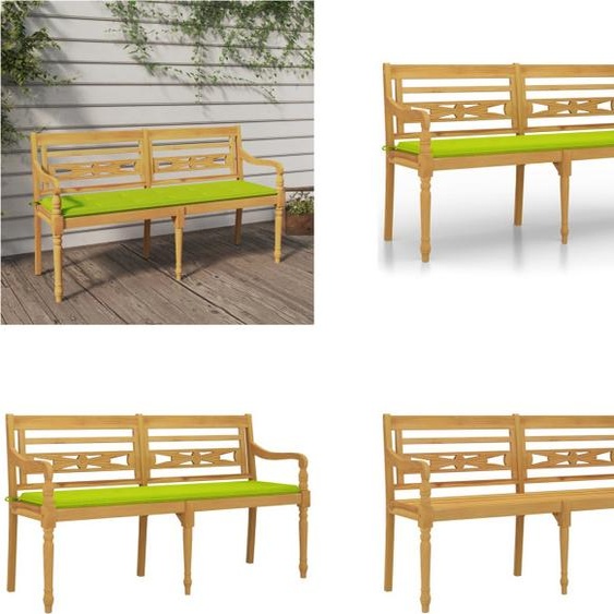 vidaXL Banc Batavia avec coussin vert clair 150 cm teck massif - Banc - Bancs - Banc de jardin - Banc