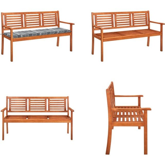 vidaXL Banc de jardin 3 places avec coussins, 150 cm, bois massif deucalyptus - Banc de jardin - Bancs de jardin - Banc de terrasse - Bancs de terrasse