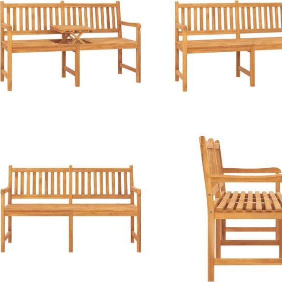 vidaXL Banc de jardin 3 places avec table 150 cm en bois massif de teck - Banc - Bancs - Banc de jardin en bois - Bancs de jardin en bois