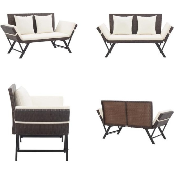 vidaXL Banc de jardin avec coussins 176 cm brun Poly rotin - Bain de soleil extérieur - Bain de soleil extérieur - Bain de soleil