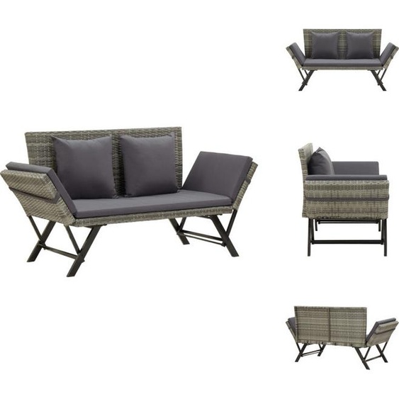 vidaXL Banc de jardin avec coussins 176 cm Gris Poly rotin - Bancs de jardin