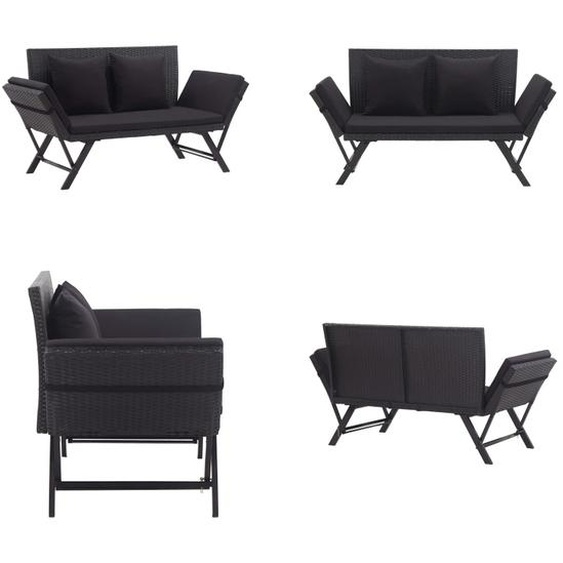 vidaXL Banc de jardin avec coussins 176 cm Noir Poly Rattan - Bain de soleil extérieur - Bain de soleil extérieur - Bain de soleil