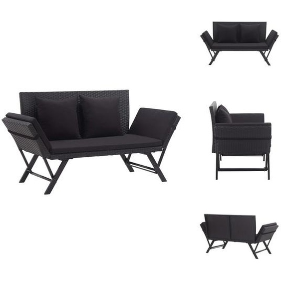 vidaXL Banc de jardin avec coussins 176 cm noir Poly rotin - Bancs de jardin