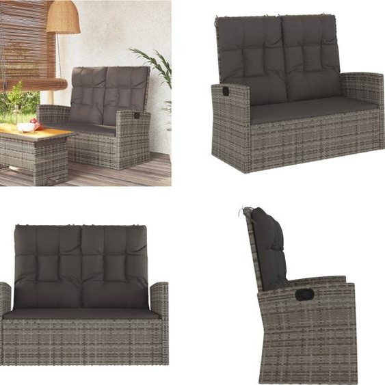 vidaXL Banc de jardin avec fonction chaise longue & coussin Gris 118 cm Poly rotin - Banc de jardin - Banc - Banc dextérieur