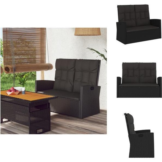vidaXL Banc de jardin avec fonction chaise longue & coussins Noir 118cm Poly rotin - Bancs de jardin