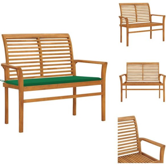 vidaXL Banc de jardin avec garniture verte 112 cm bois massif teck - Bancs de jardin