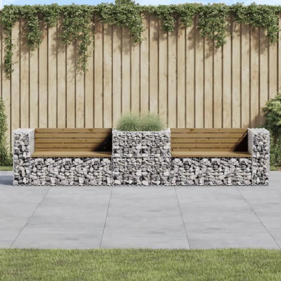 vidaXL Banc de jardin avec panier en gabion bois de pin imprégné 3196247