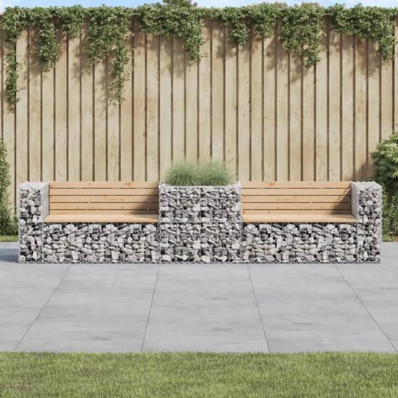 vidaXL Banc de jardin avec panier en gabion bois massif de pin 3196245