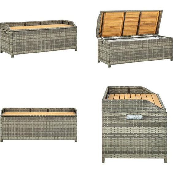 vidaXL Banc de jardin avec rangement 120 cm Poly rotin gris - Banc de rangement - Bancs de rangement - Bancs de rangement de jardin