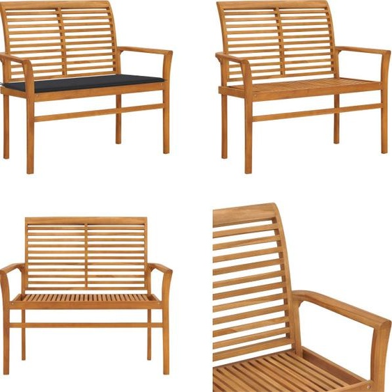 vidaXL Banc de jardin avec revêtement anthracite 112 cm bois massif teck - Banc de jardin - Banc de terrasse - Banc de terrasse