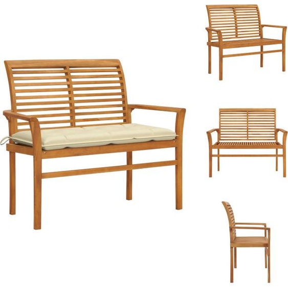 vidaXL Banc de jardin avec revêtement blanc crème 112 cm bois massif teck - Bancs de jardin