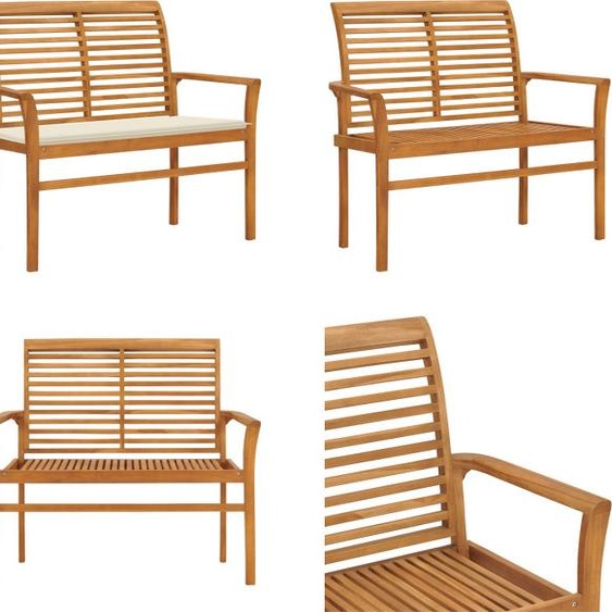 vidaXL Banc de jardin avec revêtement blanc crème 112 cm teck massif - Banc de jardin - Banc de terrasse - Banc de terrasse