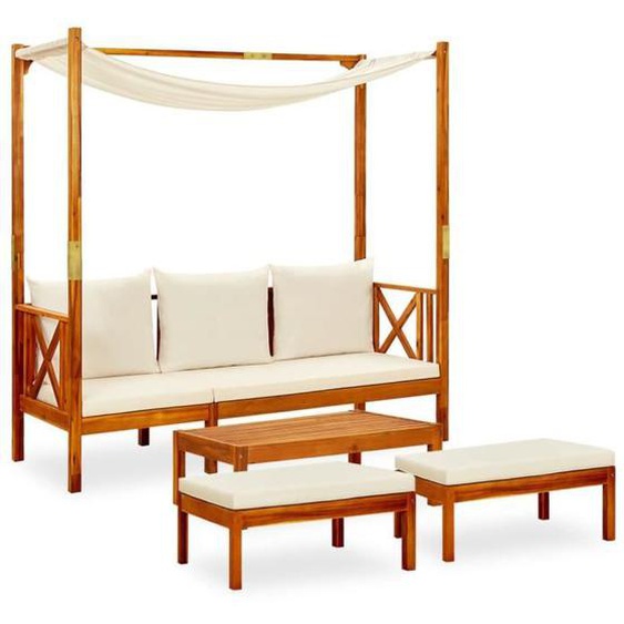 vidaXL Banc de jardin avec table et repose-pieds, 85 x 57 x 29 cm, Brun, Bois dacacia massif avec finition à lhuile, Tissu