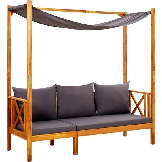 vidaXL Banc de jardin avec toit solaire et tabourets de pied en bois massif dacacia