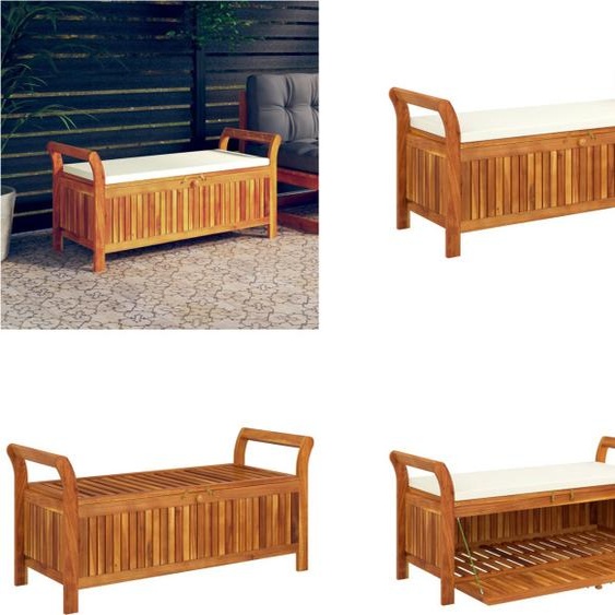 vidaXL Banc de jardin coffre avec coussin 126 cm bois massif acacia - Banc de jardin - Coffre de jardin - Meubles de jardin