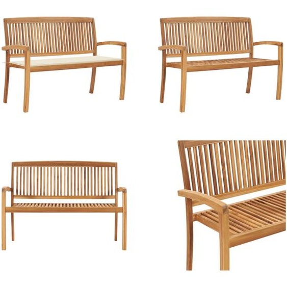 vidaXL Banc de jardin empilable avec support 128,5 cm bois massif teck - Banc - Bancs - Banc de jardin