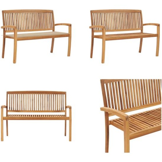 vidaXL Banc de jardin empilable avec support 128,5 cm bois massif teck - Banc - Bancs - Banc de jardin