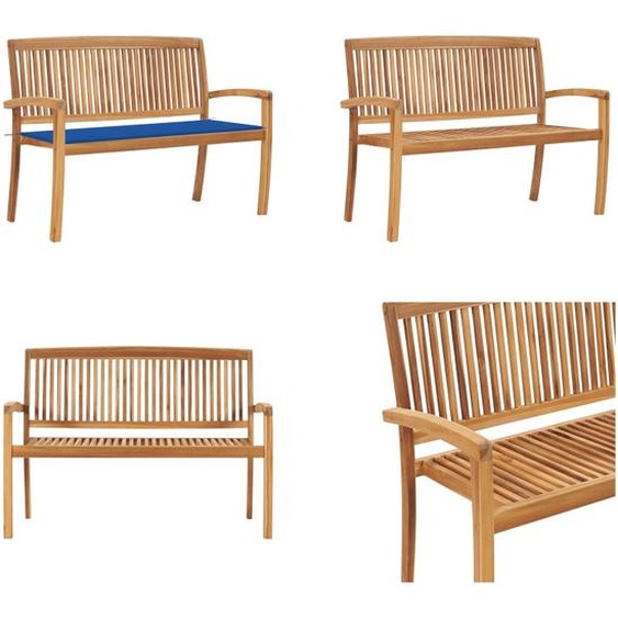 vidaXL Banc de jardin empilable avec support 128,5 cm bois massif teck - Banc - Bancs - Banc de jardin