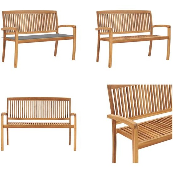 vidaXL Banc de jardin empilable avec support 128,5 cm bois massif teck - Banc - Bancs - Banc de jardin