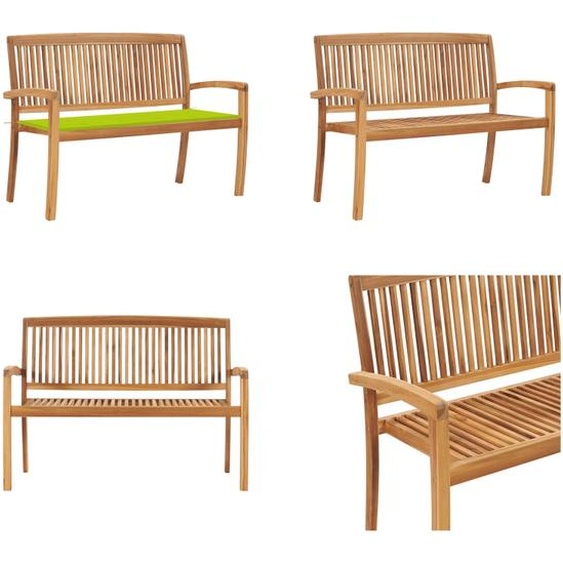 vidaXL Banc de jardin empilable avec support 128,5 cm bois massif teck - Banc - Bancs - Banc de jardin