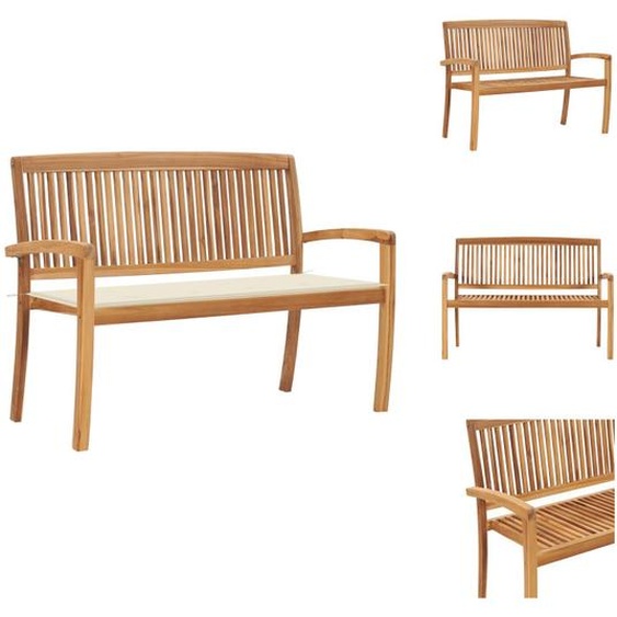 vidaXL Banc de jardin empilable avec support 128,5 cm bois massif teck - Bancs de jardin