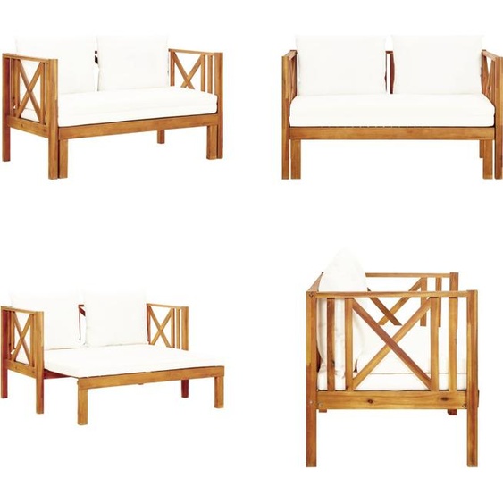 vidaXL Banc de jardin pour 2 personnes avec coussins, 122 cm, en bois dacacia massif - Banc de jardin - Bancs de jardin - Banc pour terrasse - Bancs pour terrasse