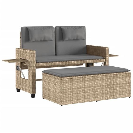 vidaXL Banc de jardin Réglable avec coussins Beige Poly Rattan