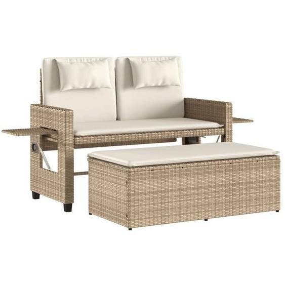 vidaXL Banc de jardin Réglable avec coussins Beige Poly Rattan