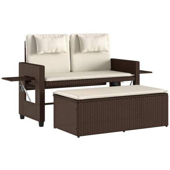vidaXL Banc de jardin Réglable avec coussins Marron Poly Rattan