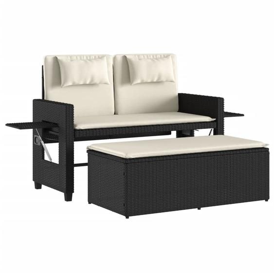 vidaXL Banc de jardin Réglable avec coussins Noir Poly Rattan