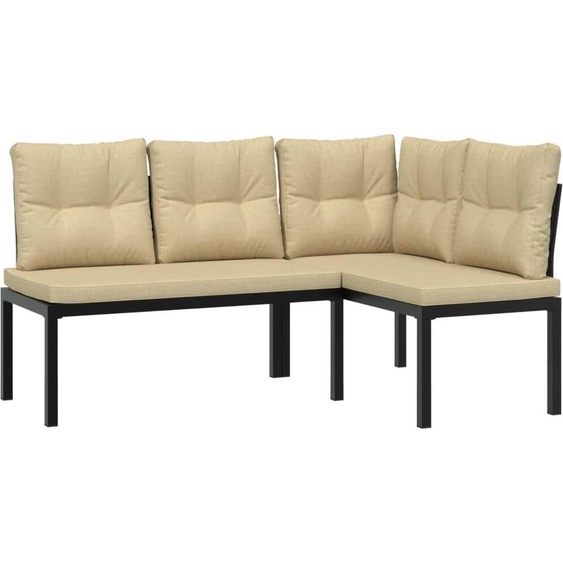 vidaXL Bancs de jardin avec coussins 2 pcs. noir Acier revêtu par poudre