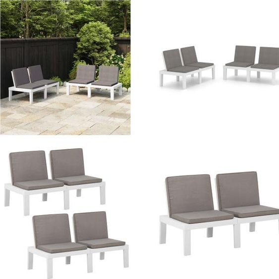 vidaXL Bancs de jardin avec coussins 2 pcs. Plastique Blanc - Banc de jardin - Banc de terrasse - Banc de terrasse