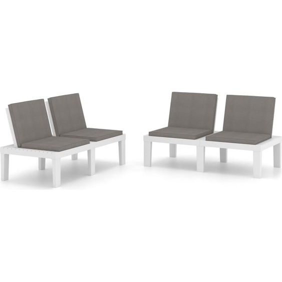 vidaXL Bancs de jardin avec coussins 2 pcs. Plastique blanc