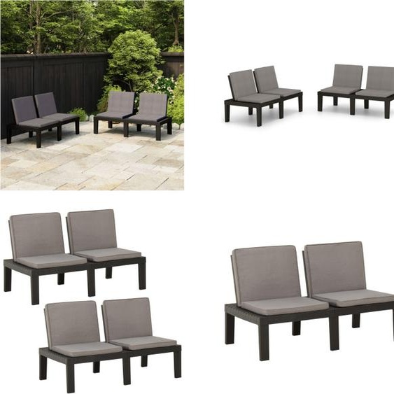 vidaXL Bancs de jardin avec coussins 2 pcs. Plastique Gris - Banc de jardin - Banc de terrasse - Banc de terrasse