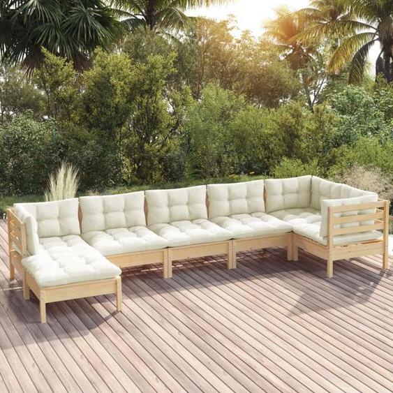 vidaXL Bois de Pin Massif Salon de Jardin 7 pcs avec Coussins Mobilier de Patio Meubles dExtérieur Mobilier de Jardin 3096550