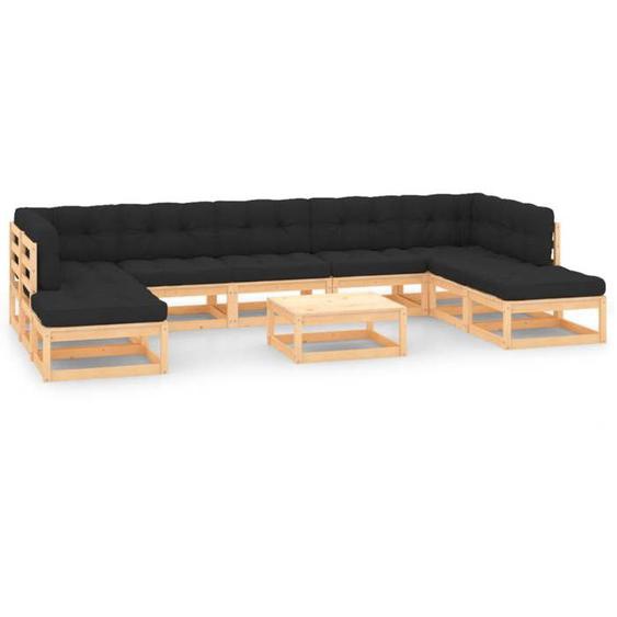 vidaXL Bois de Pin Salon de Jardin 10 pcs avec Coussins Ensemble de Meubles dExtérieur Meubles de Terrasse Mobilier de 3083889