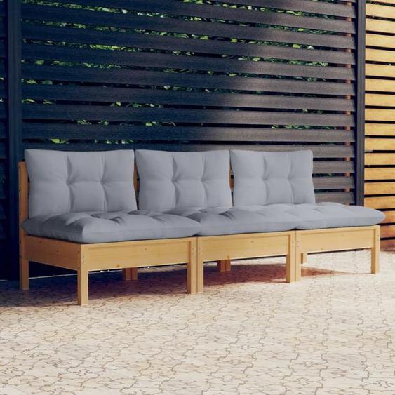 vidaXL Bois de Pin Solide Canapé 3 Places de Jardin et Coussins Canapé dExtérieur Meuble de Terrasse Meuble dExtérieur 3096075