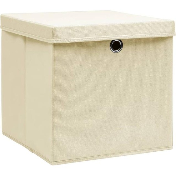 vidaXL Boîtes de rangement avec couvercle 10 pcs. Crème 32x32x32 cm Tissu