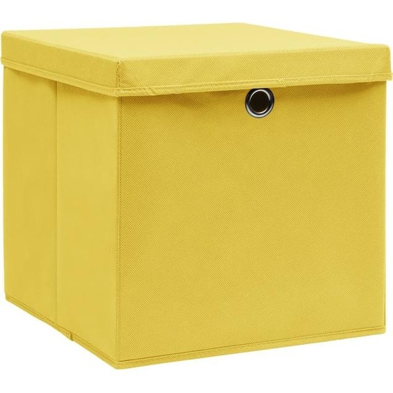 vidaXL Boîtes de rangement avec couvercles 10 pcs. Jaune 32x32x32 cm Tissu