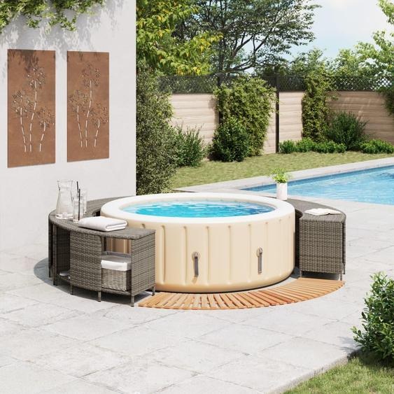 vidaXL Bordure de baignoire balnéo Gris Poly rotin et bois massif Acacia