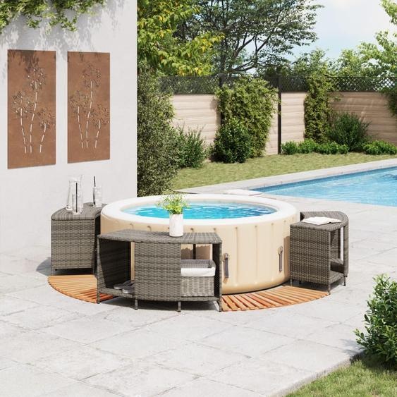 vidaXL Bordure de baignoire balnéo Gris Poly rotin et bois massif Acacia