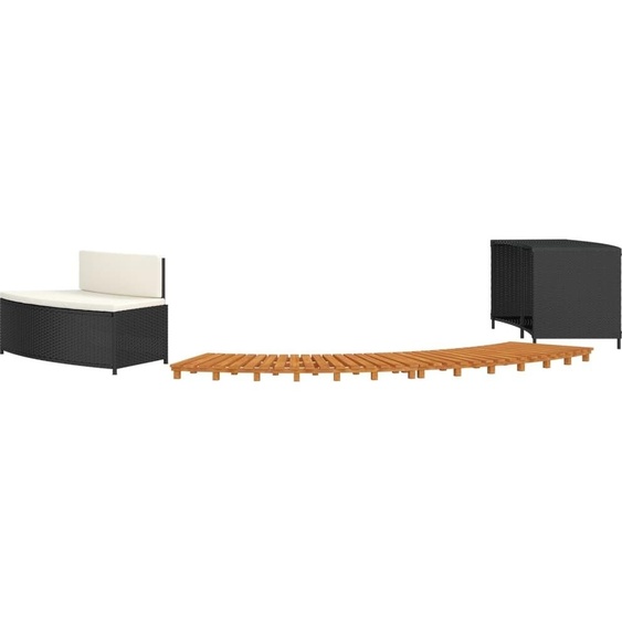 vidaXL Bordure de baignoire balnéo noire Poly-Rattan et bois massif Acacia
